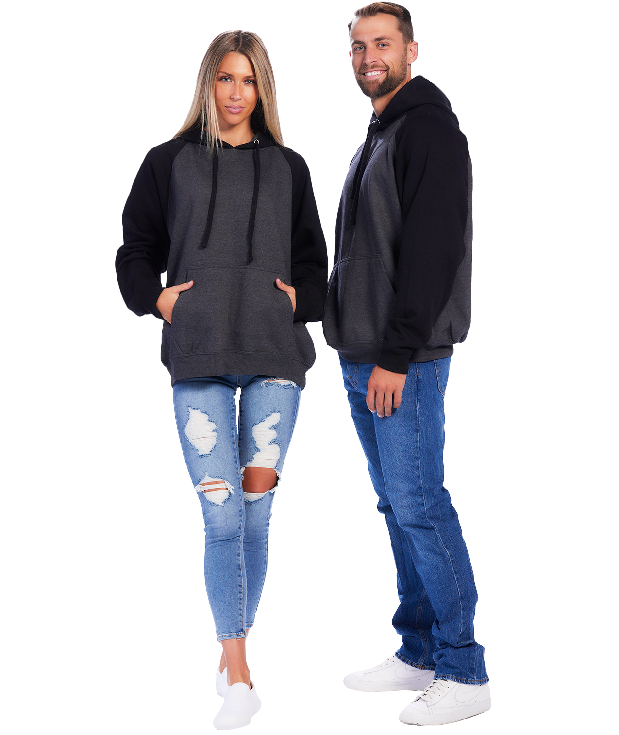 Coed Raglan Pullover Hoodie Fleece, 2-Tone