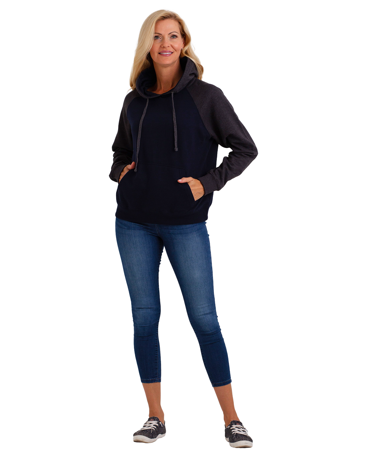 Coed Raglan Pullover Hoodie Fleece, 2-Tone