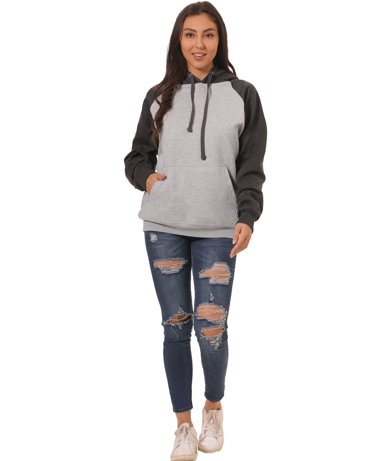 Coed Raglan Pullover Hoodie Fleece, 2-Tone